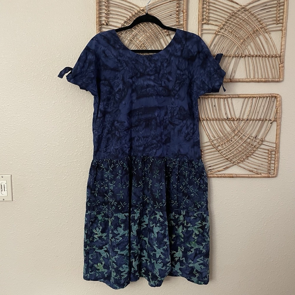 Kim Messier Art to Wear Dress Pockets Dragonfly Frog Unique Artsy Whimsy S B6 - Picture 2 of 12